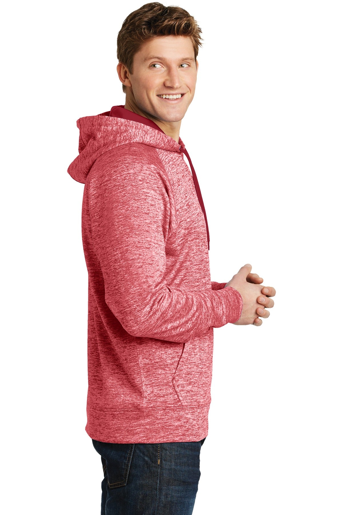 Deep Red Elect Sport-Tek PosiCharge Electric Heather Fleece Hooded Pullover. ST225