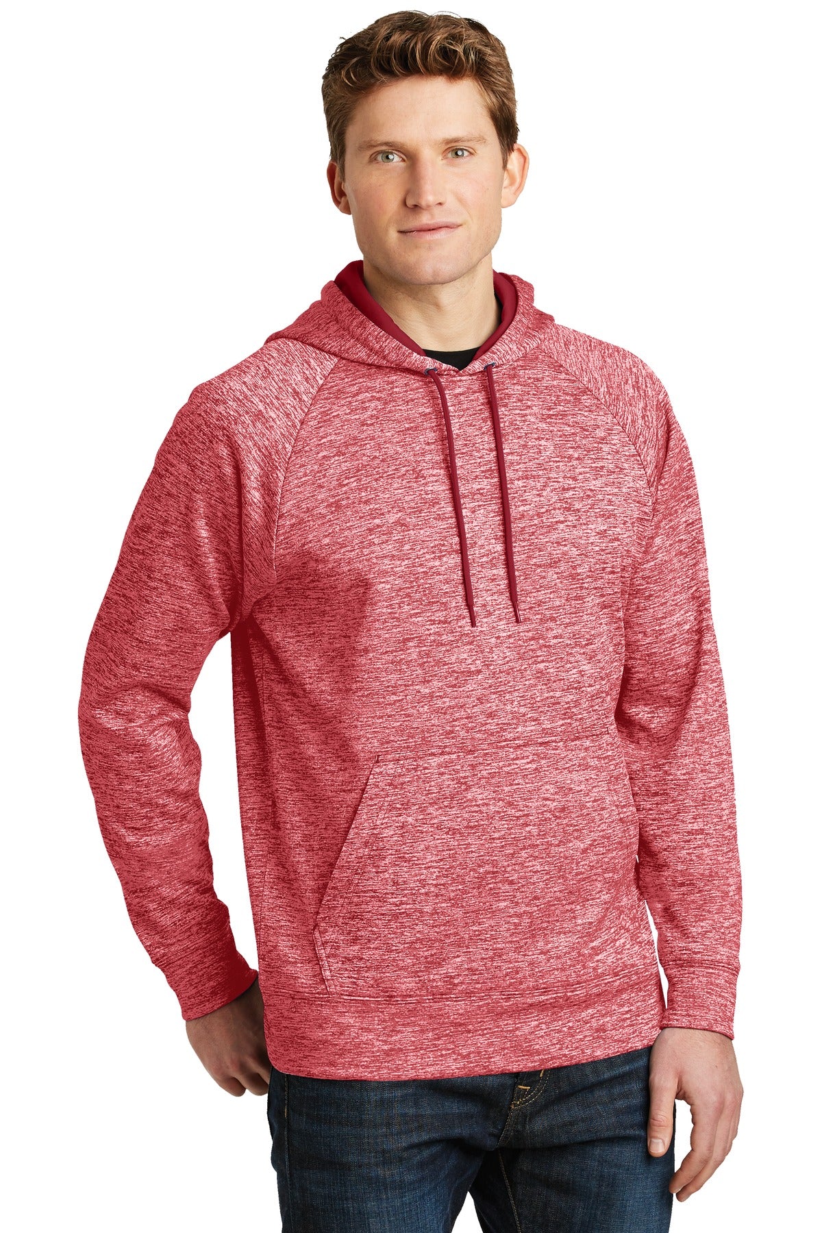 Deep Red Elect Sport-Tek PosiCharge Electric Heather Fleece Hooded Pullover. ST225