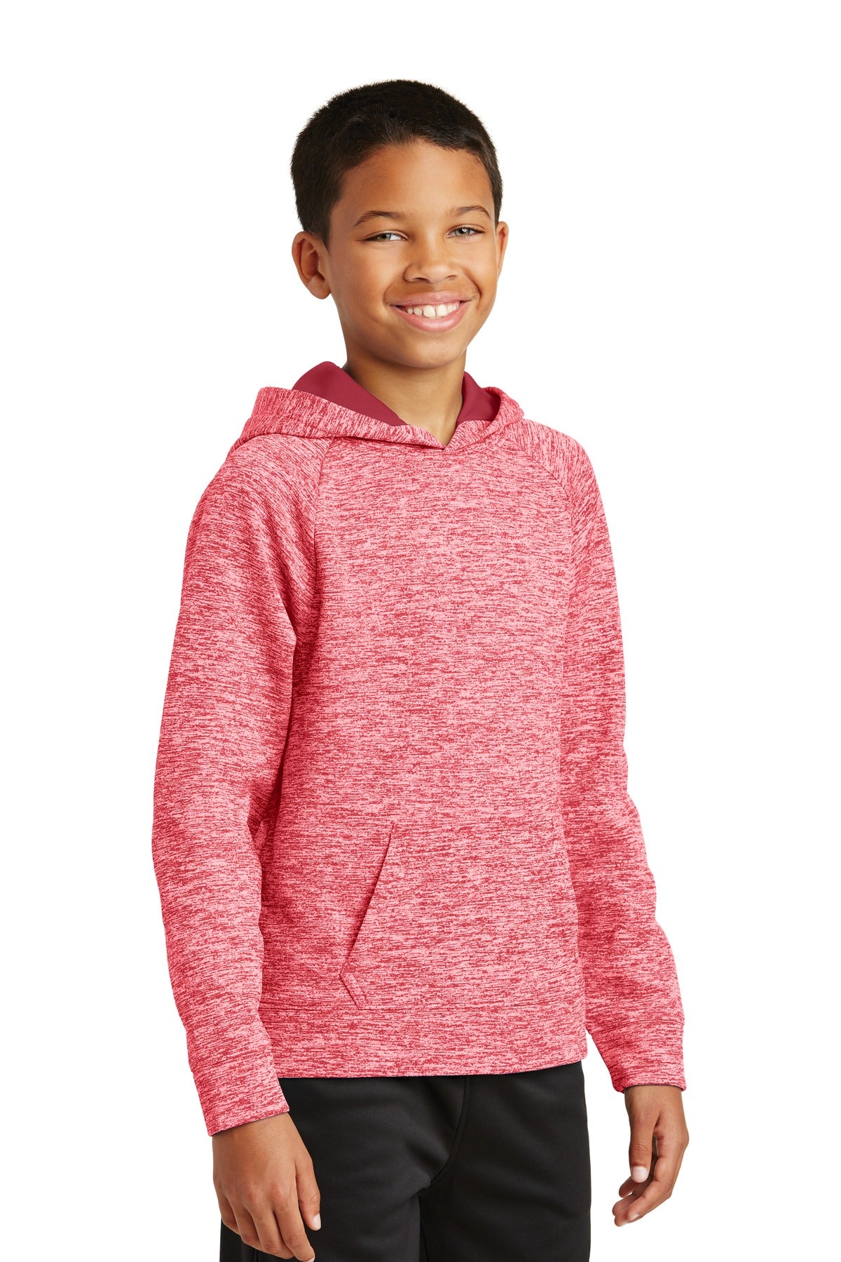 Deep Red Elect Sport-Tek Youth PosiCharge Electric Heather Fleece Hooded Pullover. YST225