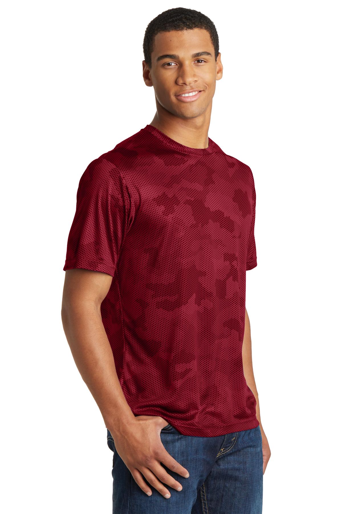 Deep Red Sport-Tek CamoHex Tee. ST370