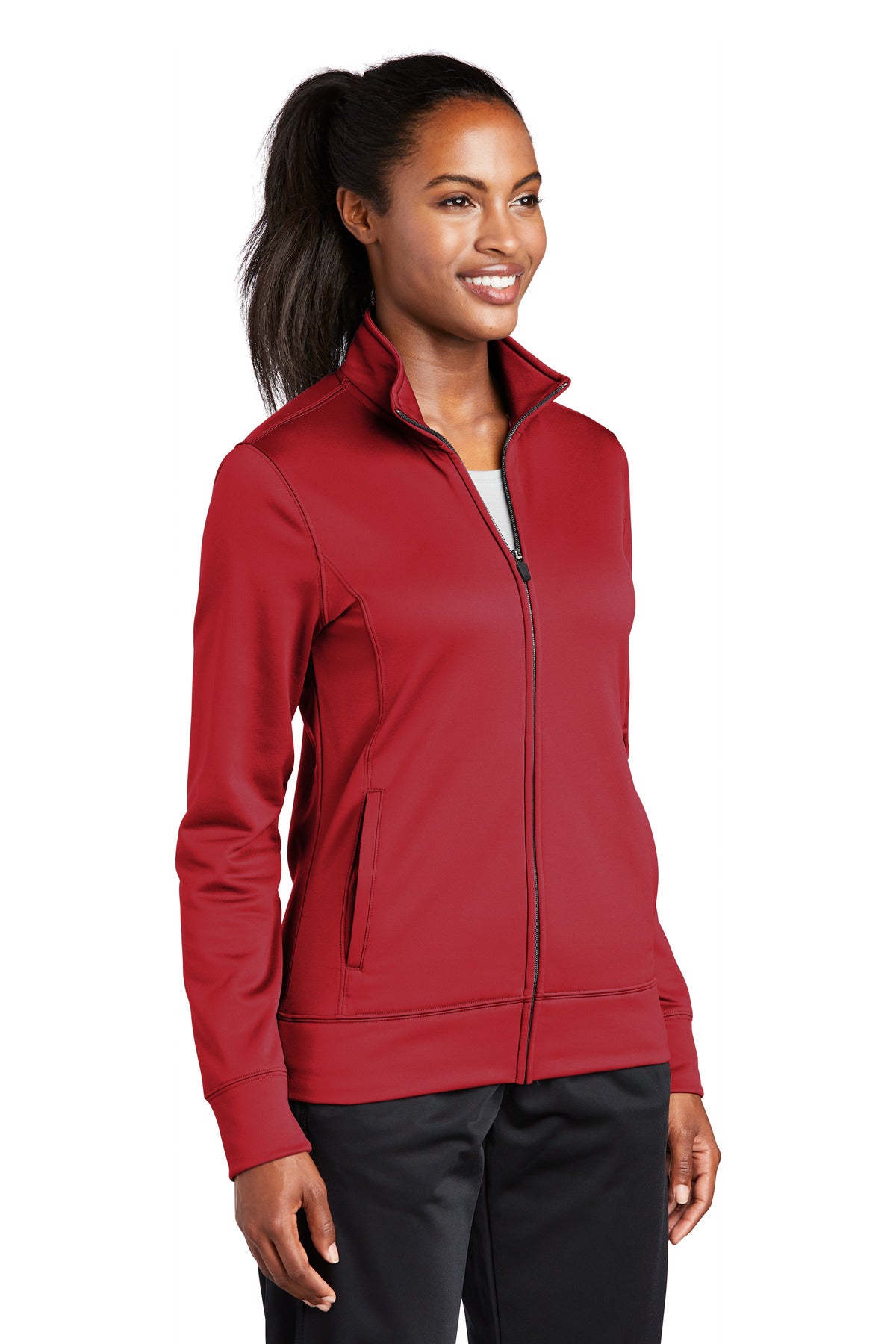 Deep Red Sport-Tek Women's Sport-Wick Fleece Full-Zip Jacket. LST241