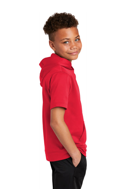 Deep Red Sport-Tek Youth Sport-Wick Fleece Short Sleeve Hooded Pullover. YST251