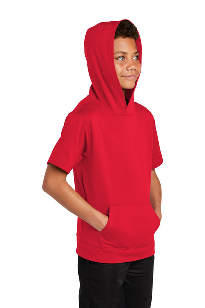 Deep Red Sport-Tek Youth Sport-Wick Fleece Short Sleeve Hooded Pullover. YST251