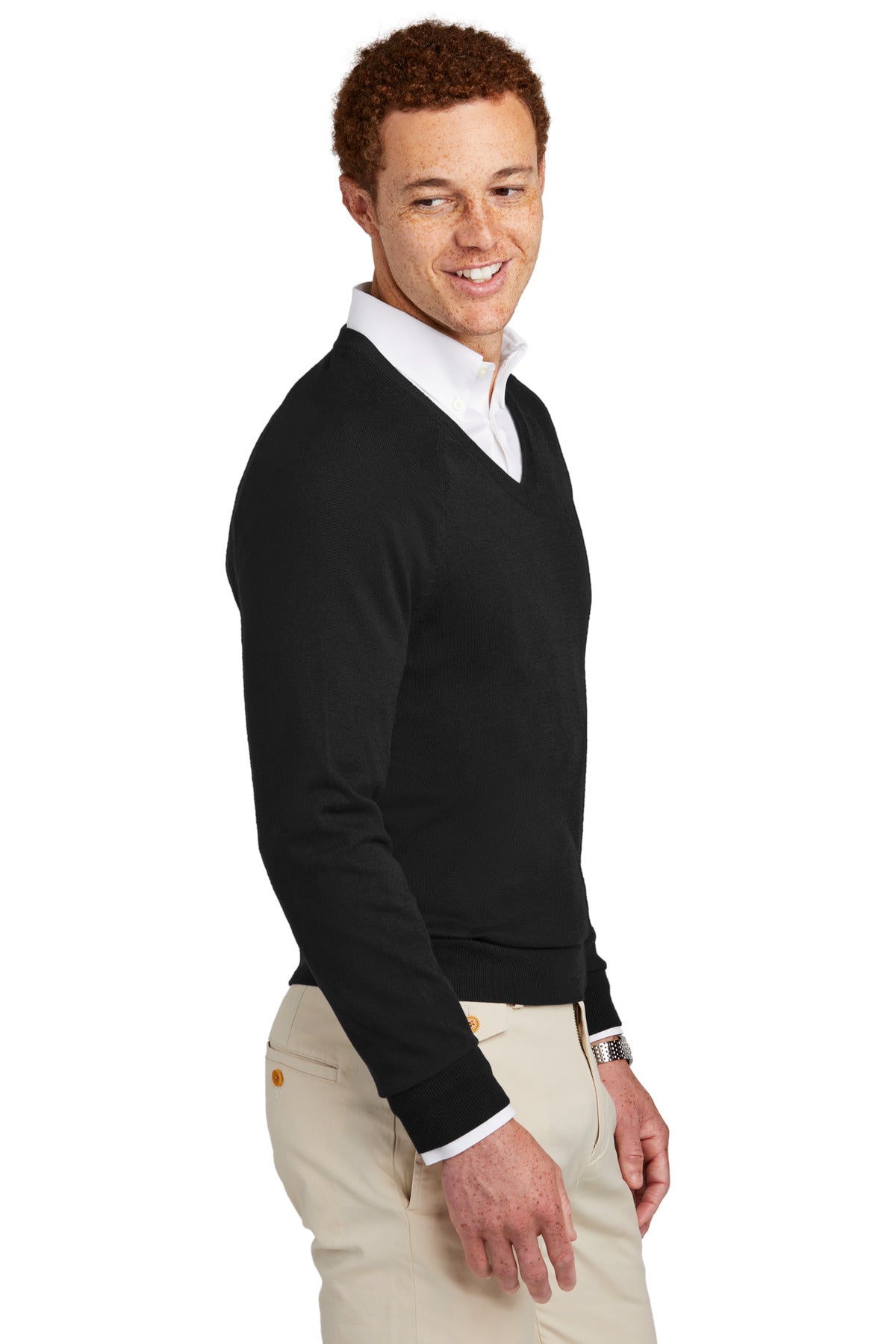 DeepBlack Brooks Brothers Cotton Stretch V-Neck Sweater BB18400