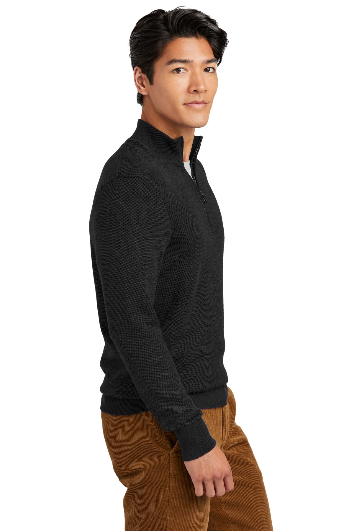 DeepBlack Brooks Brothers Washable Merino Birdseye 1/4-Zip Sweater BB18412
