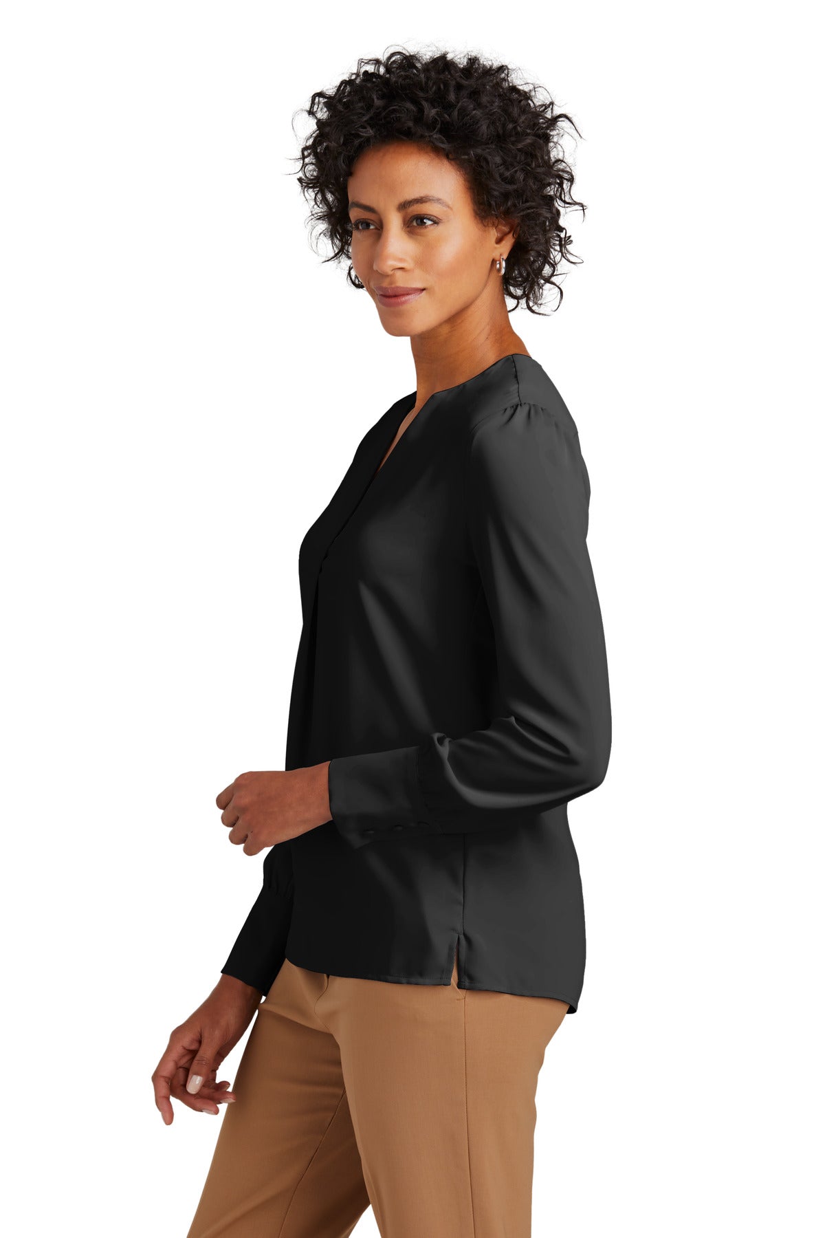 DeepBlack Brooks Brothers Women's Open-Neck Satin Blouse BB18009