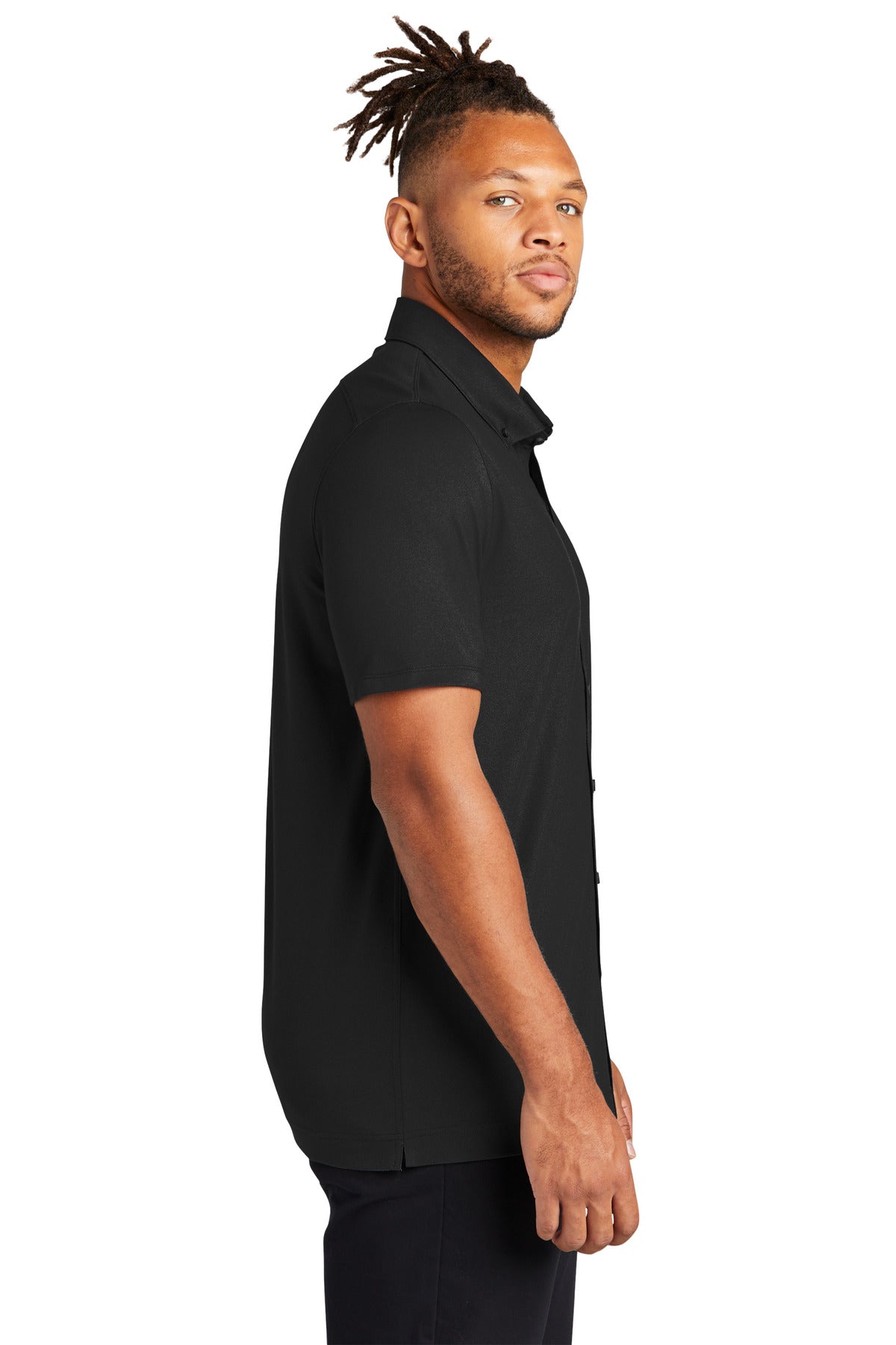 DeepBlack Mercer+Mettle Stretch Pique Full-Button Polo MM1006