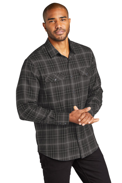 DeepBlack Port Authority Long Sleeve Ombre Plaid Shirt W672