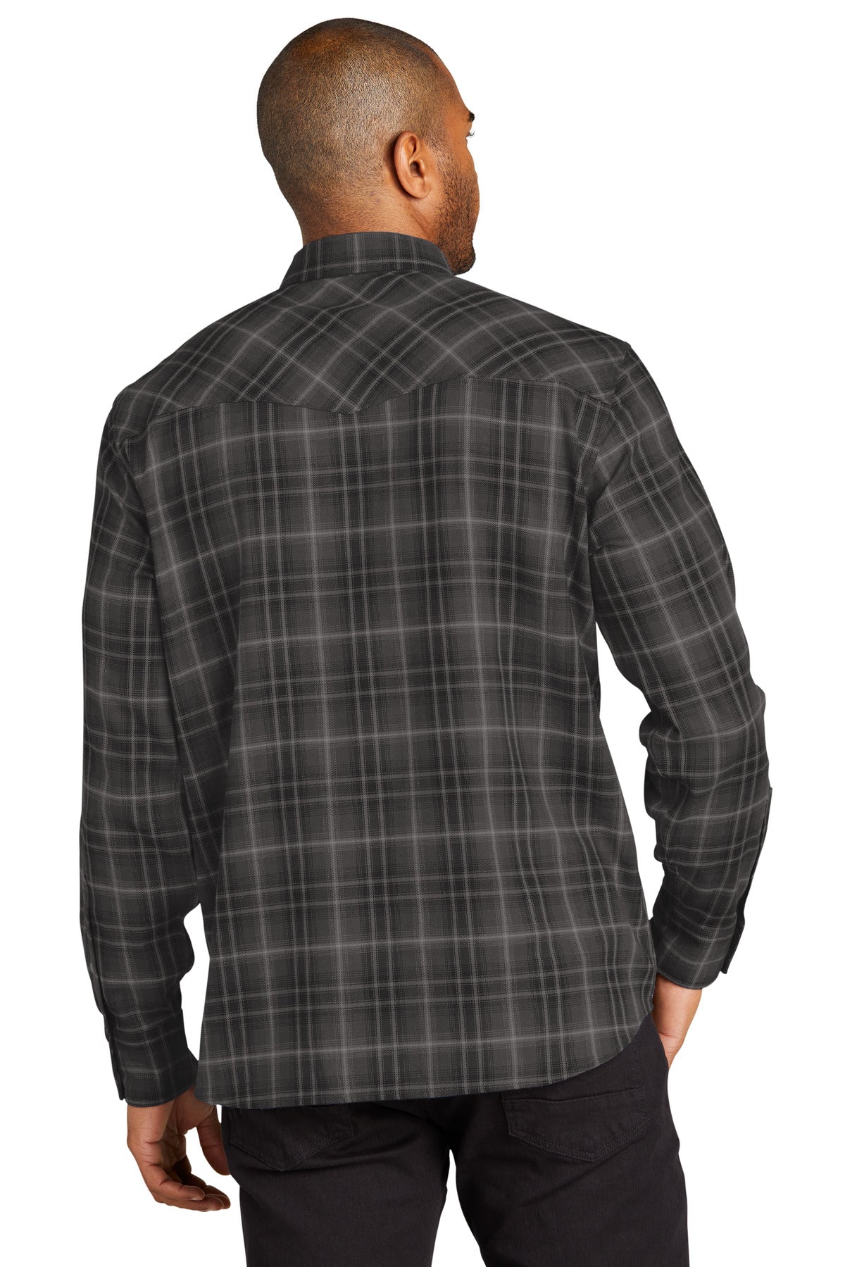 DeepBlack Port Authority Long Sleeve Ombre Plaid Shirt W672