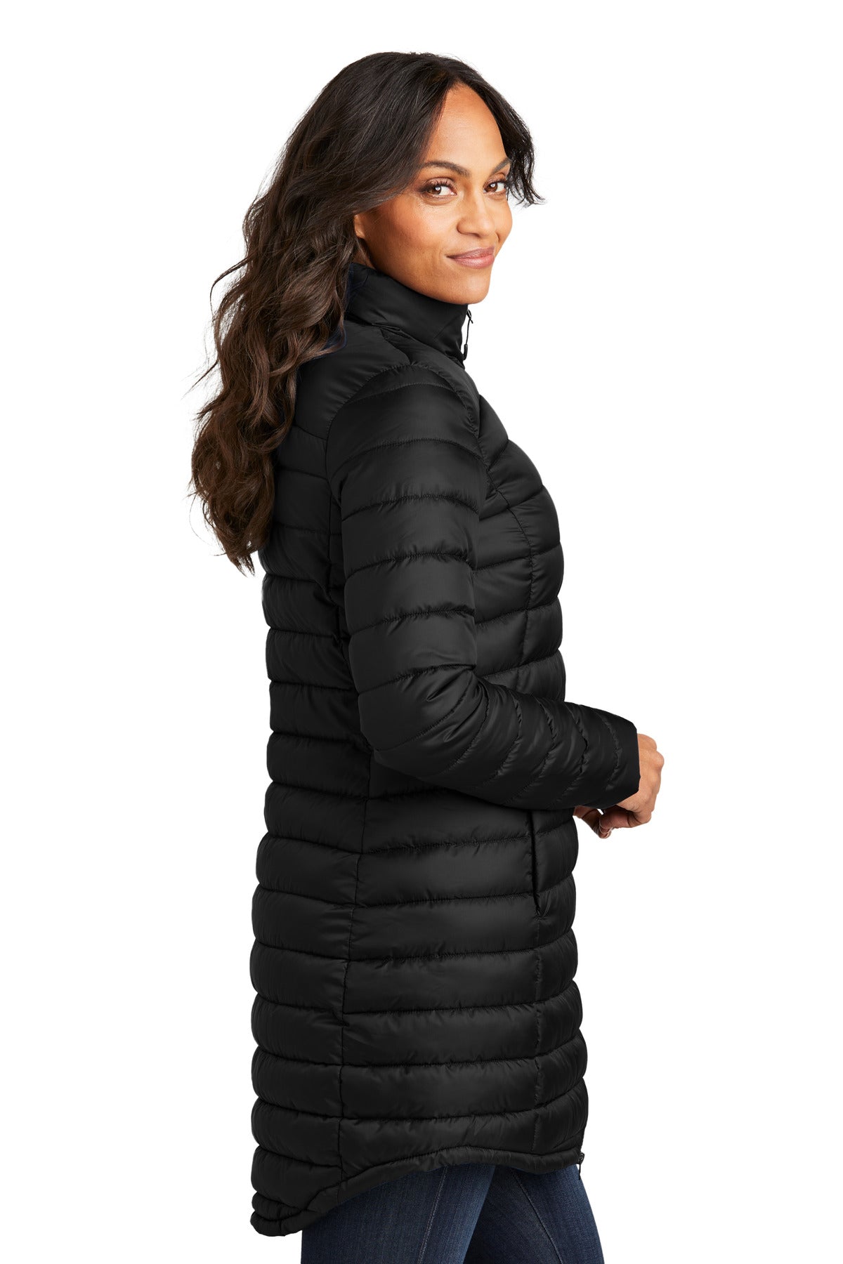 DeepBlack Port Authority Women's Horizon Puffy Long Jacket L365