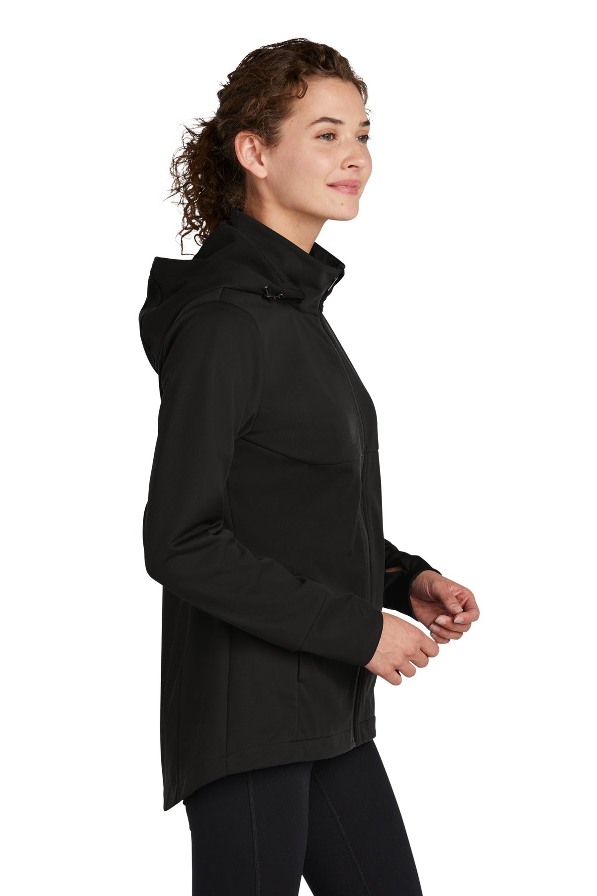 DeepBlack Sport-Tek Women's Hooded Soft Shell Jacket LST980