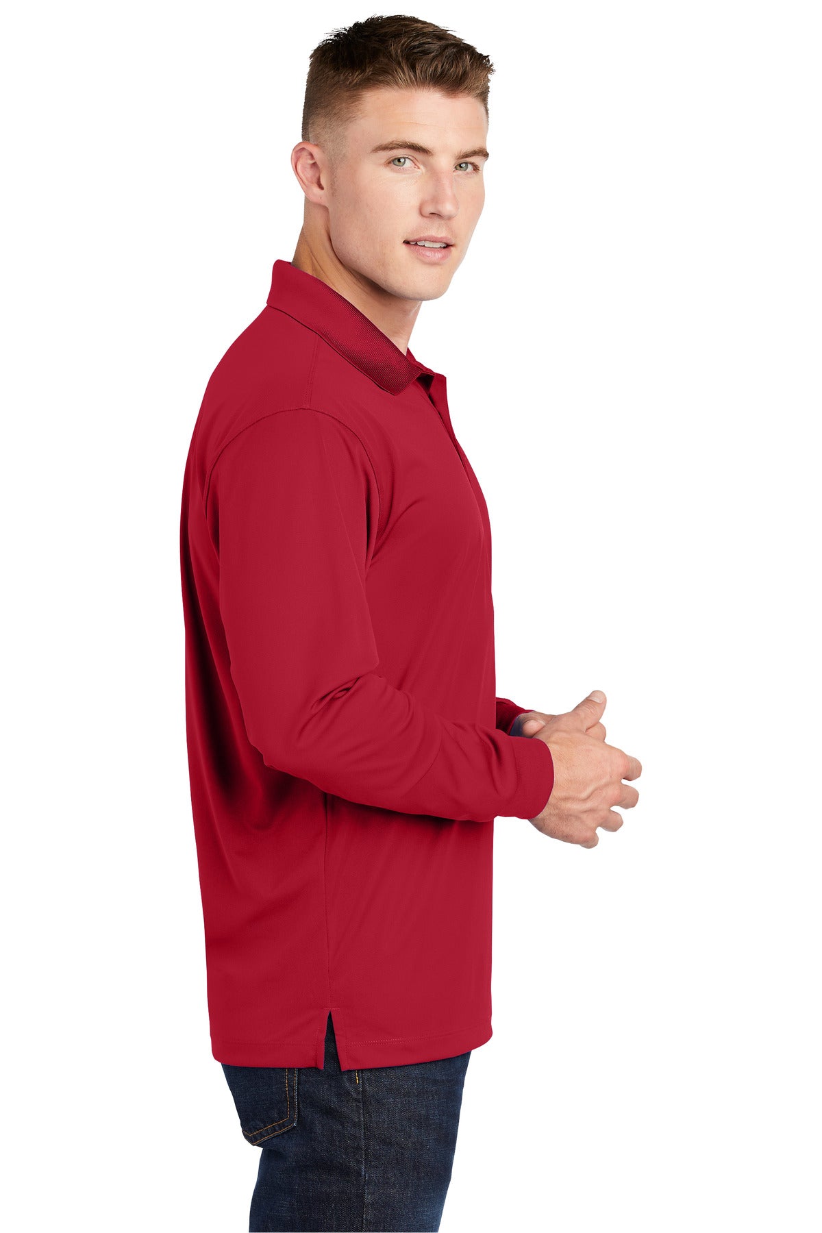 DeepRed Sport-Tek Long Sleeve Micropique Sport-Wick Polo. ST657