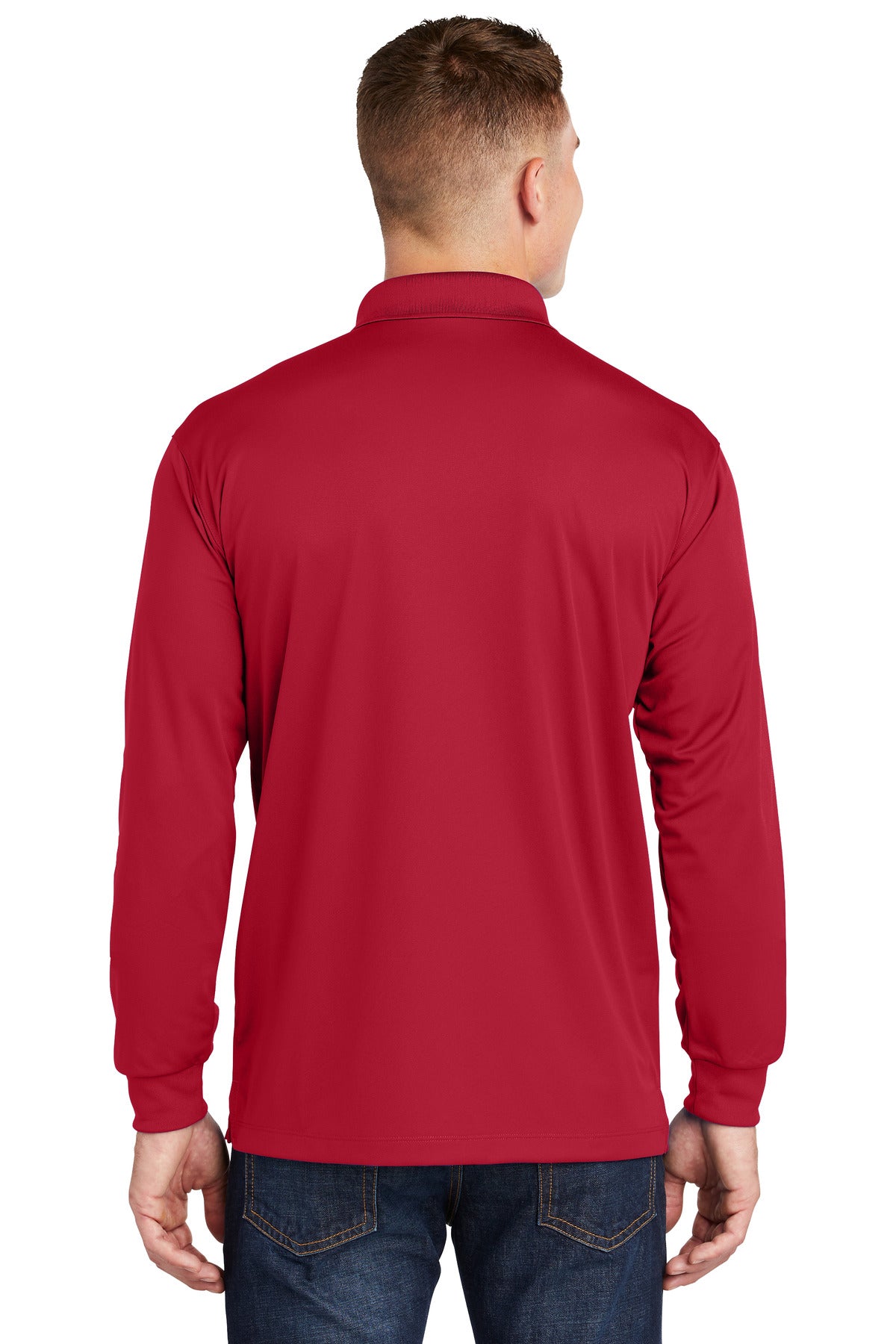 DeepRed Sport-Tek Long Sleeve Micropique Sport-Wick Polo. ST657