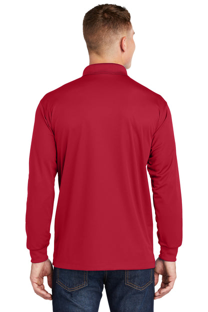 DeepRed Sport-Tek Long Sleeve Micropique Sport-Wick Polo. ST657