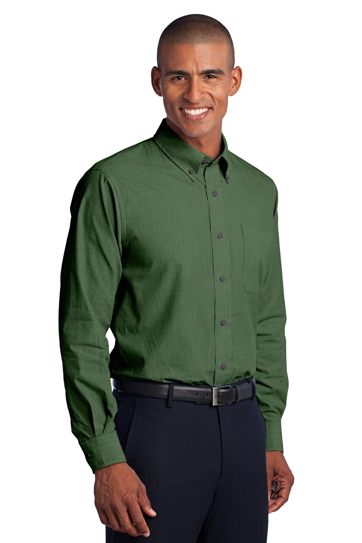Dk Cactus Grn Port Authority Crosshatch Easy Care Shirt. S640