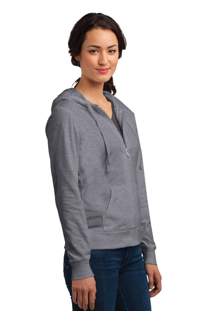 Dk Hthr Grey District Women's Fitted Jersey Full-Zip Hoodie. DT2100