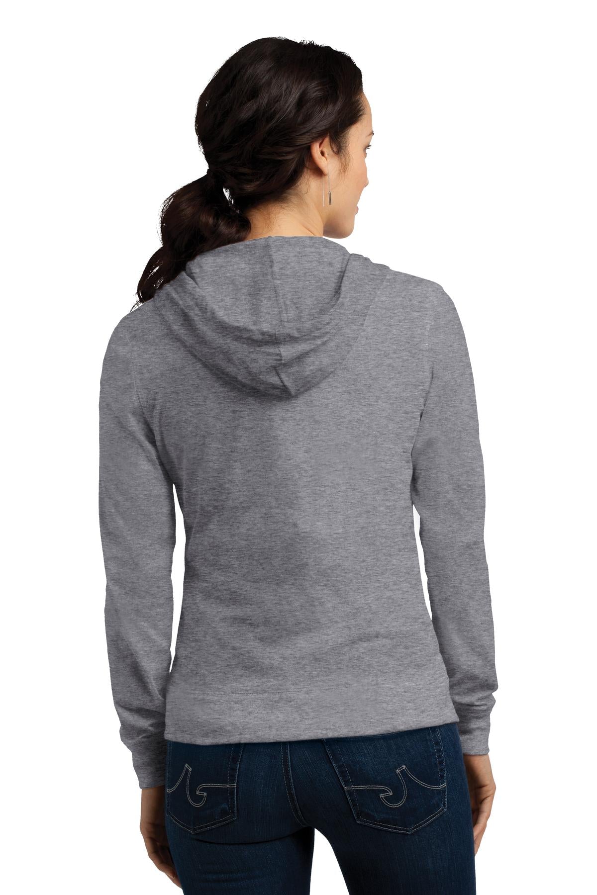 Dk Hthr Grey District Women's Fitted Jersey Full-Zip Hoodie. DT2100