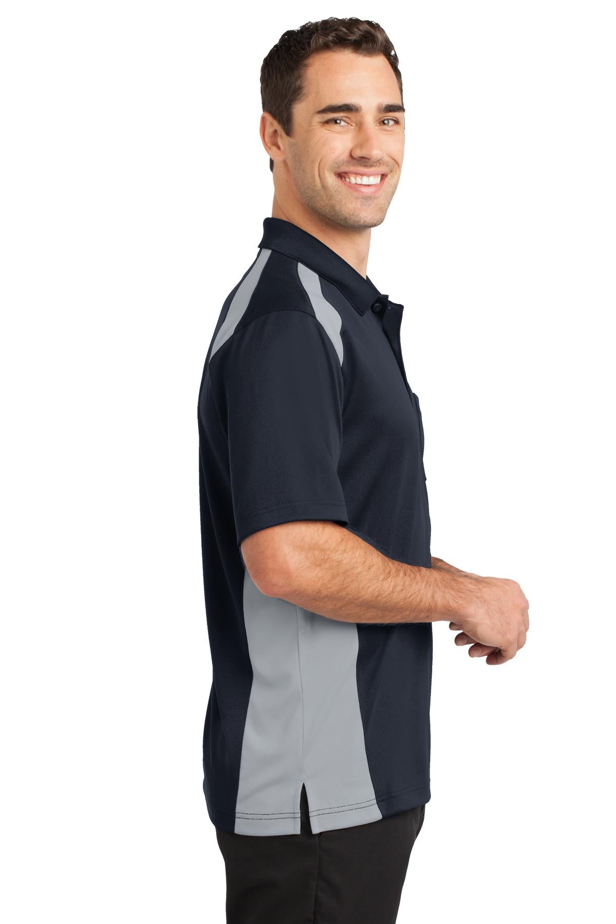 Dk Navy/Lt Gry CornerStone Select Snag-Proof Two Way Colorblock Pocket Polo. CS416
