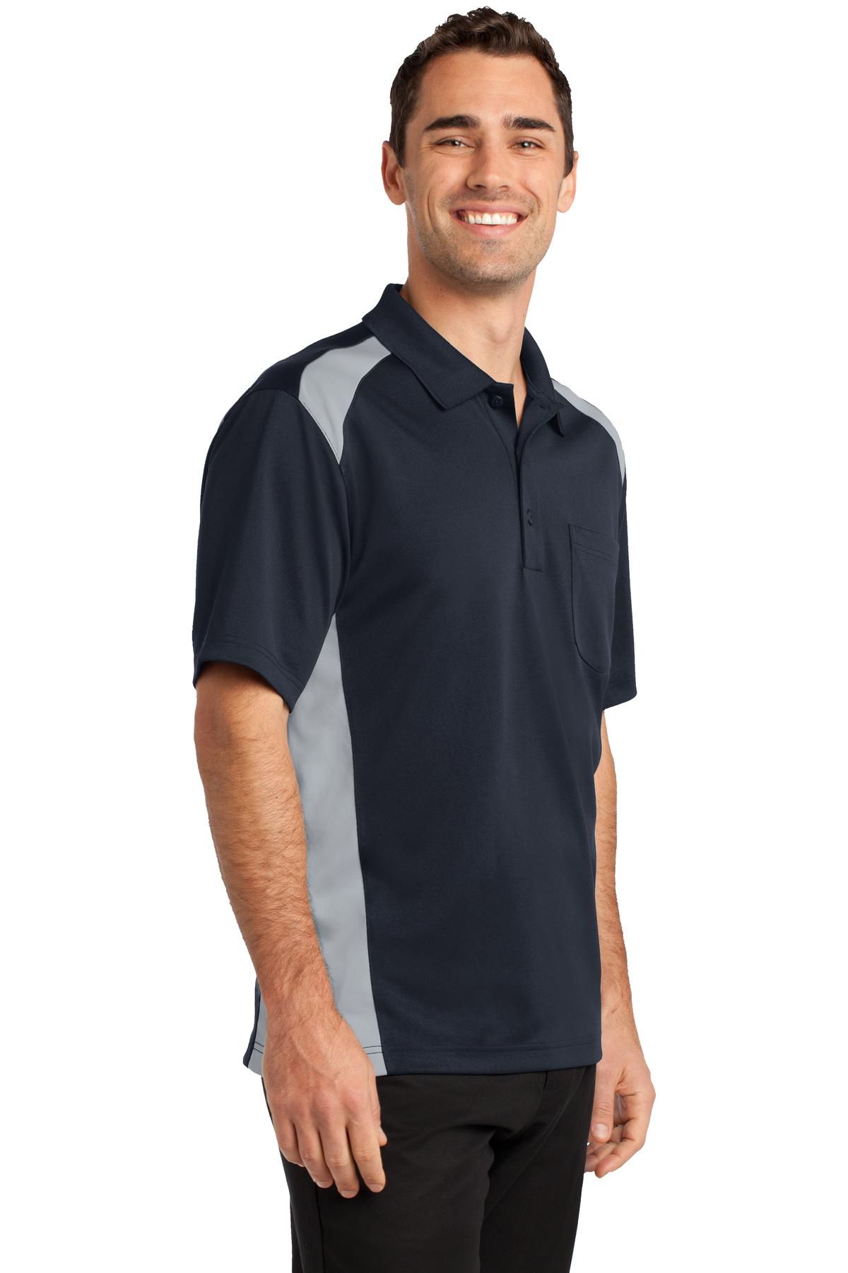 Dk Navy/Lt Gry CornerStone Select Snag-Proof Two Way Colorblock Pocket Polo. CS416