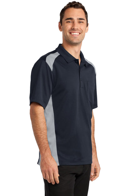 Dk Navy/Lt Gry CornerStone Select Snag-Proof Two Way Colorblock Pocket Polo. CS416