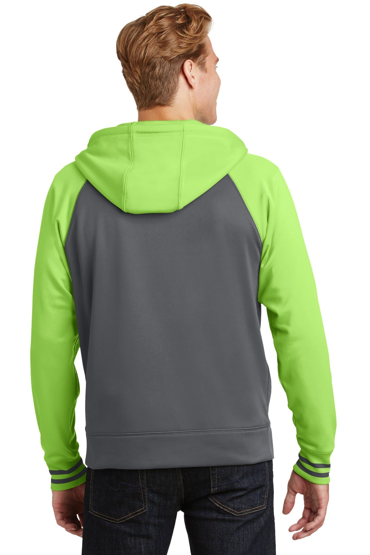 Dk Smk Gry/Lim Sport-Tek Sport-Wick Varsity Fleece Full-Zip Hooded Jacket. ST236