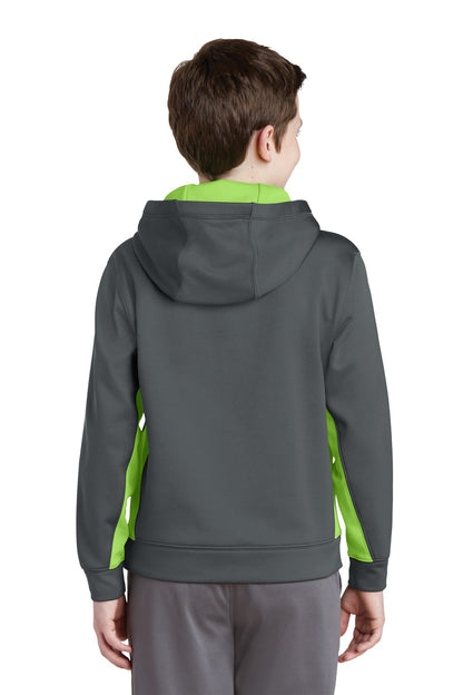 Dk Smk Gry/Lim Sport-Tek Youth Sport-Wick Fleece Colorblock Hooded Pullover. YST235