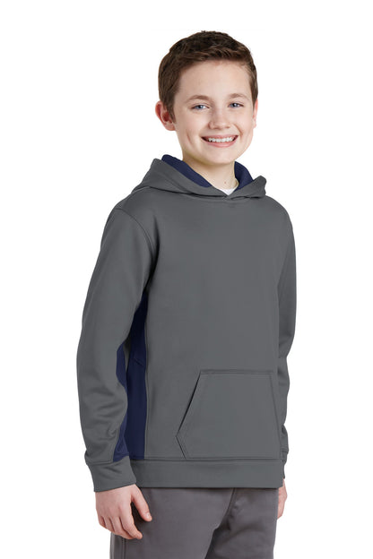 Dk Smk Gry/Nvy Sport-Tek Youth Sport-Wick Fleece Colorblock Hooded Pullover. YST235