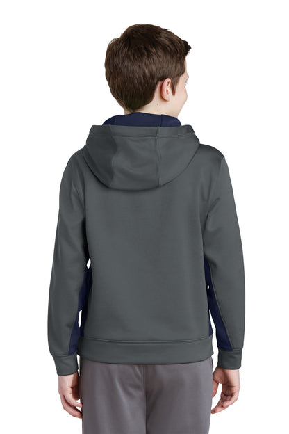 Dk Smk Gry/Nvy Sport-Tek Youth Sport-Wick Fleece Colorblock Hooded Pullover. YST235