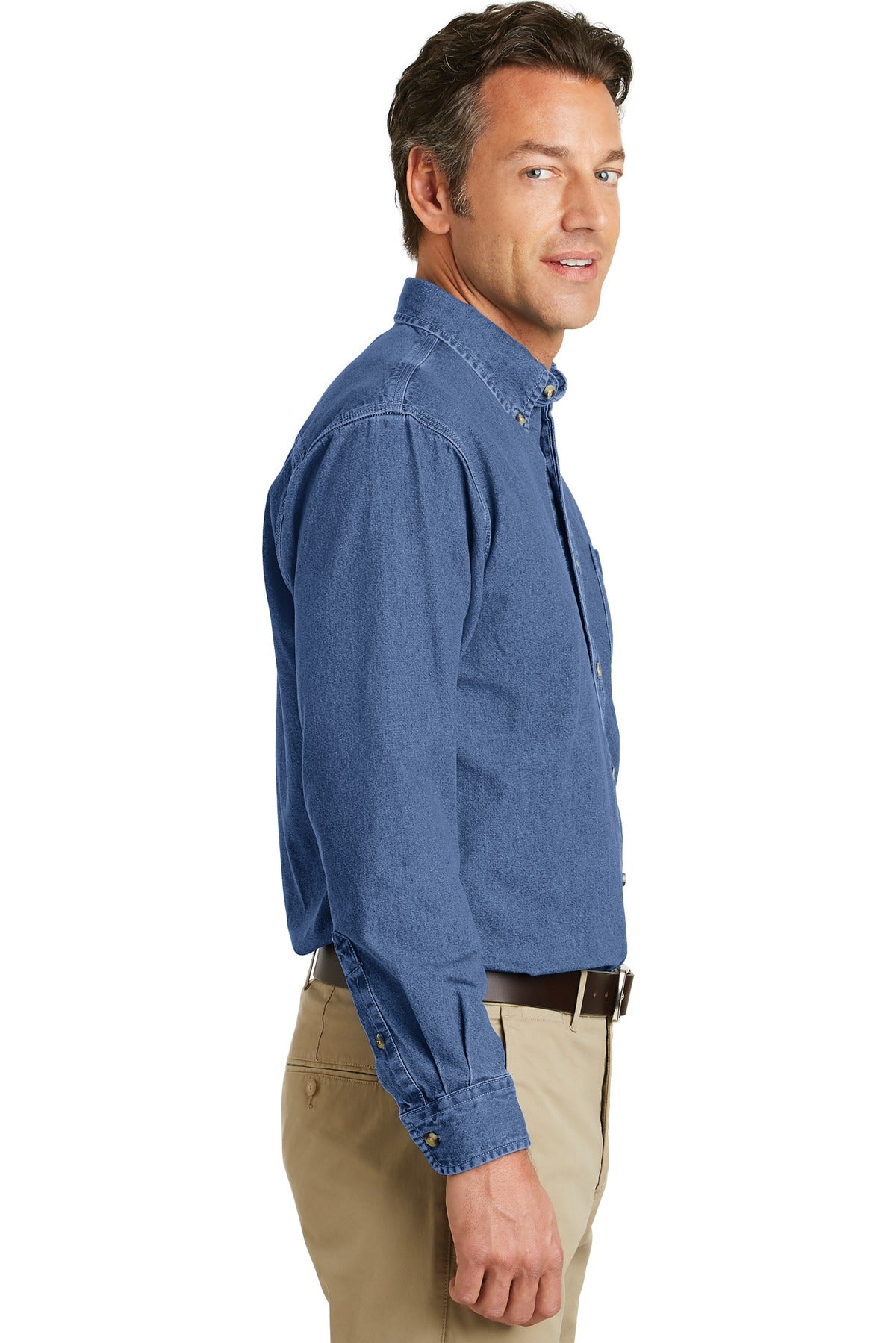 DkBlueStnwshd Port Authority Heavyweight Denim Shirt. S100