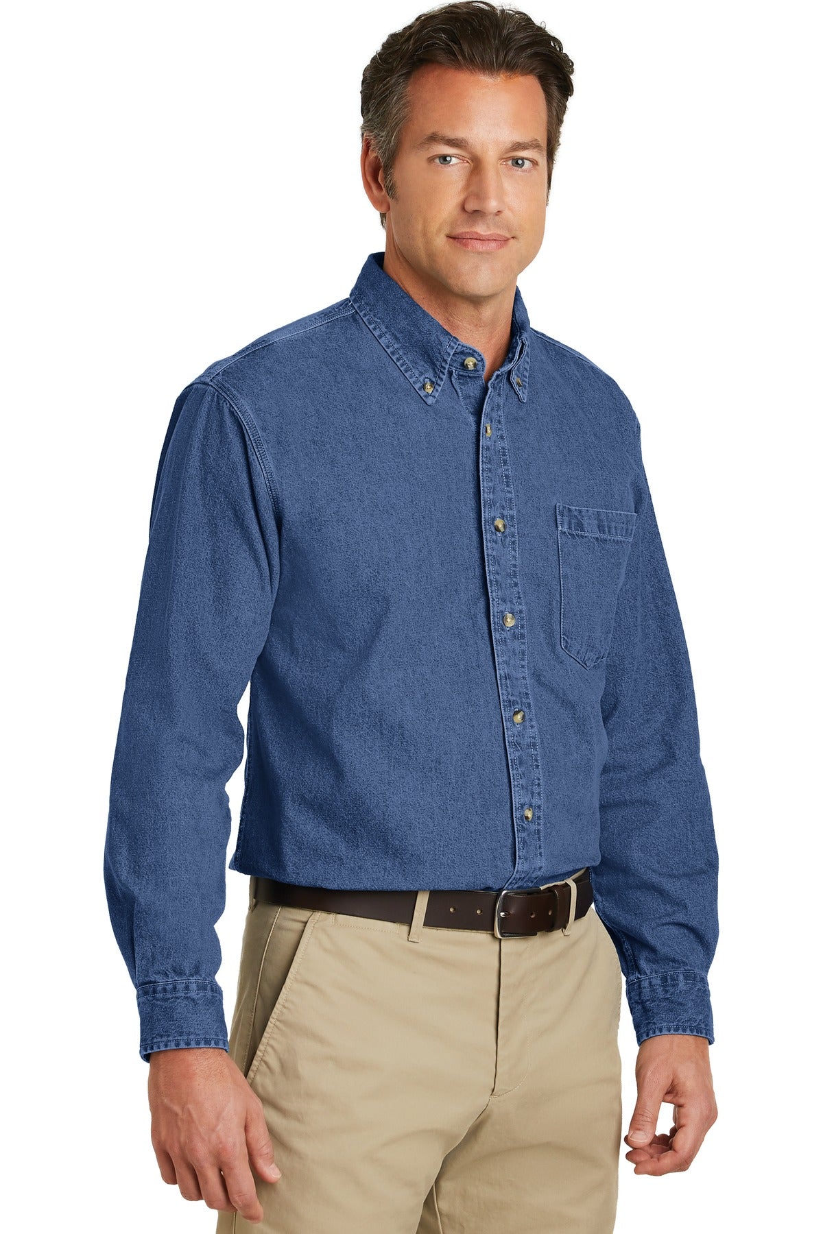 DkBlueStnwshd Port Authority Heavyweight Denim Shirt. S100