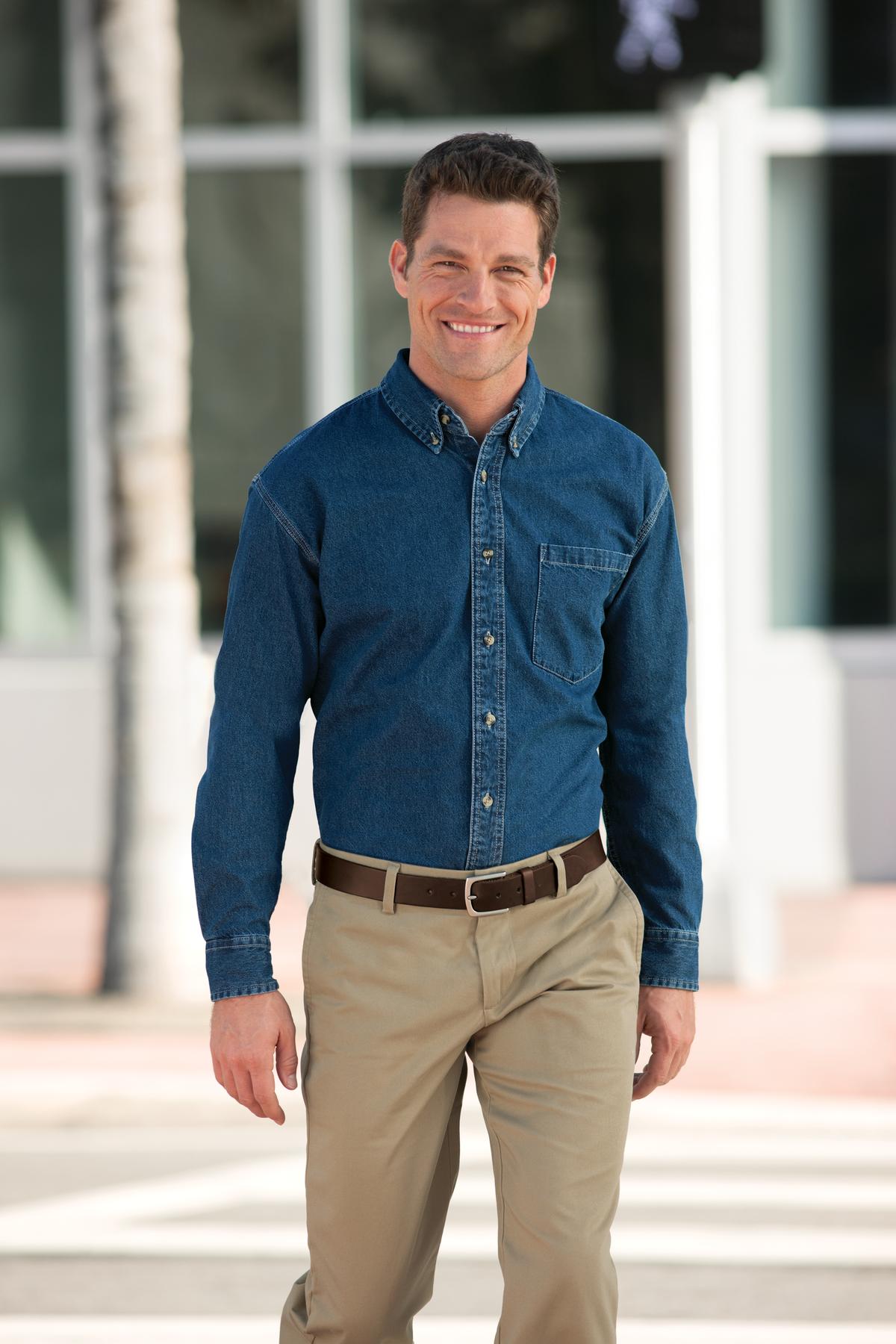 DkBlueStnwshd Port Authority Heavyweight Denim Shirt. S100