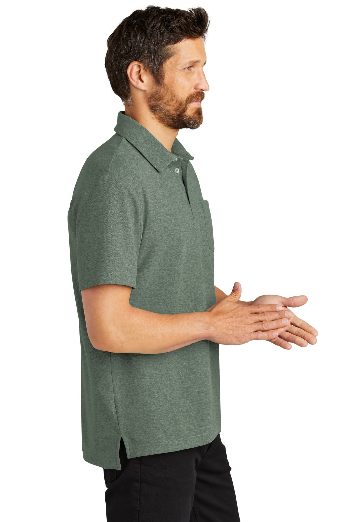 DkGreenHt Port Authority C-FREE Cotton Blend Pique Pocket Polo K868