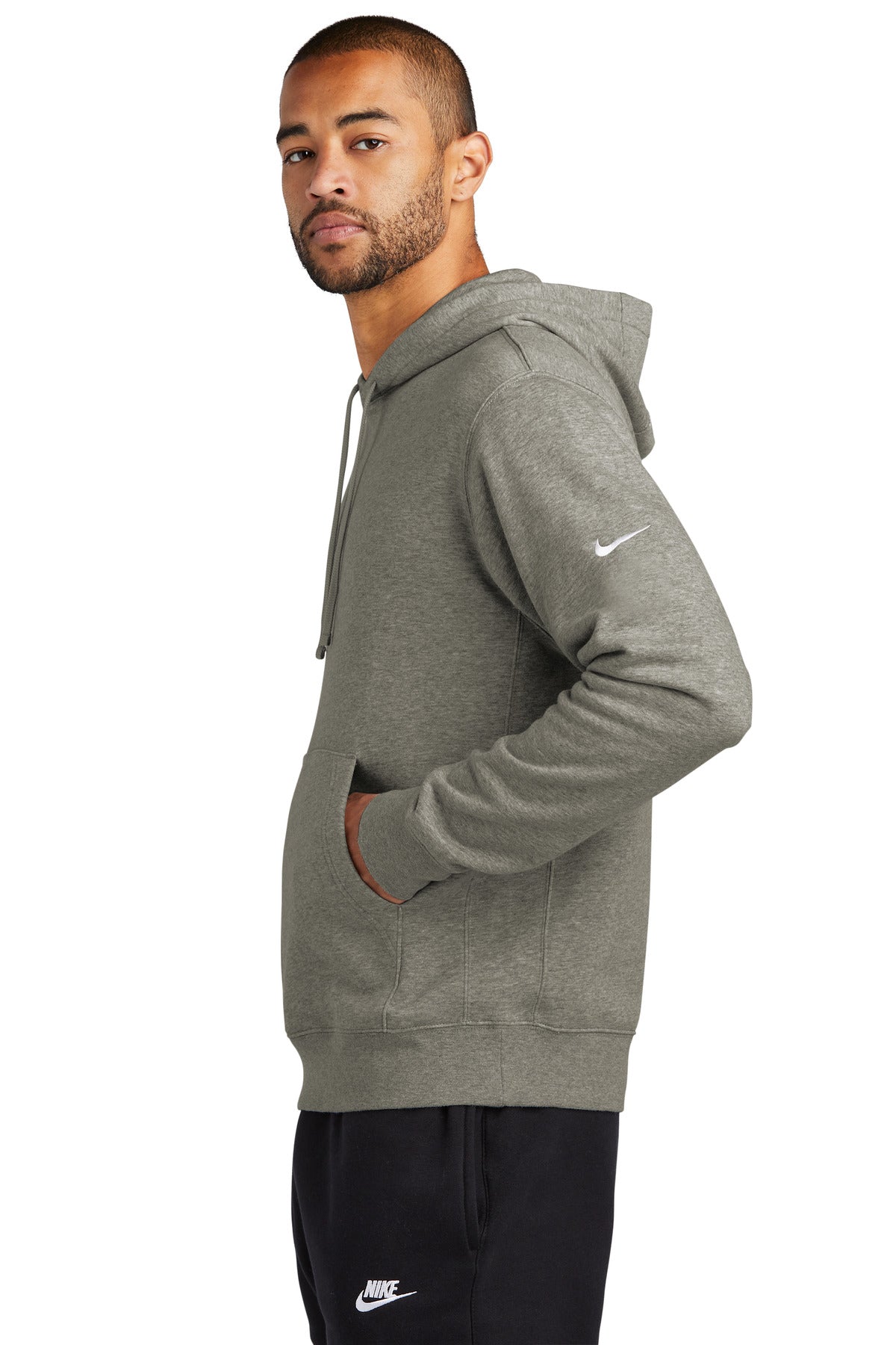 DkGyHthr Nike Club Fleece Sleeve Swoosh Pullover Hoodie NKDR1499