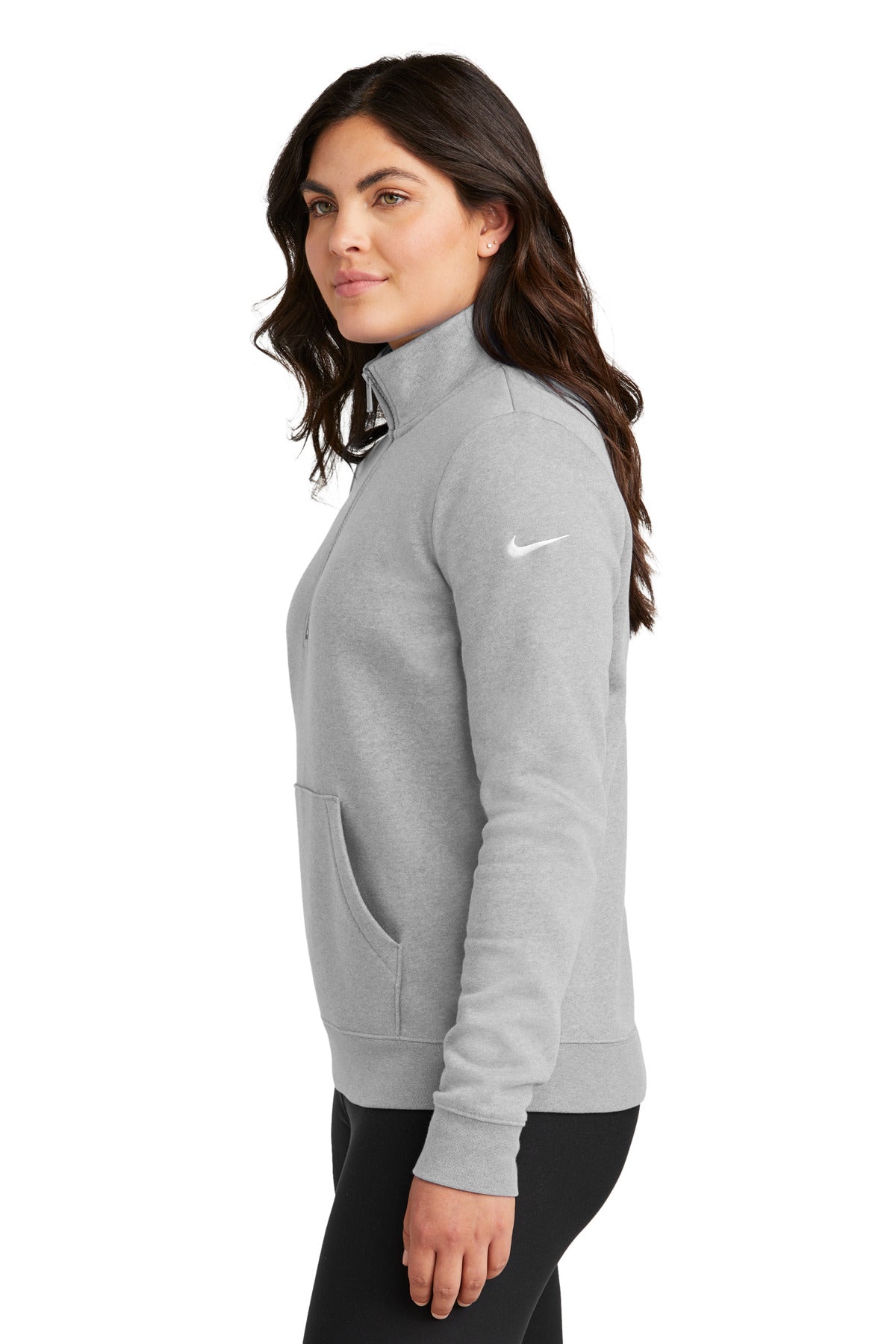 DkGyHthr Nike Women's Club Fleece Sleeve Swoosh 1/2-Zip NKDX6720