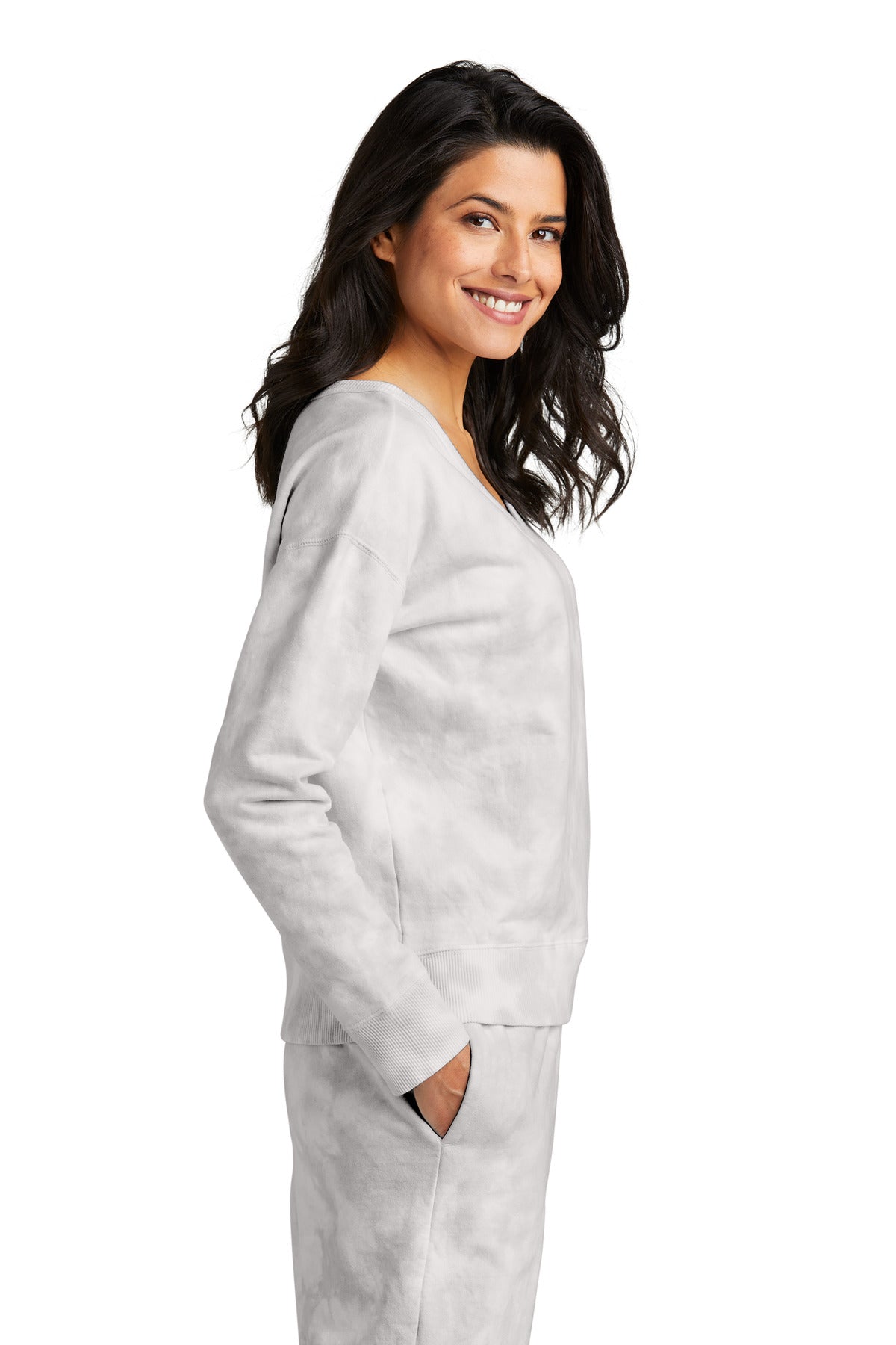 DoveGrey Port & Company Women's Beach Wash Cloud Tie-Dye V-Neck Sweatshirt LPC140V