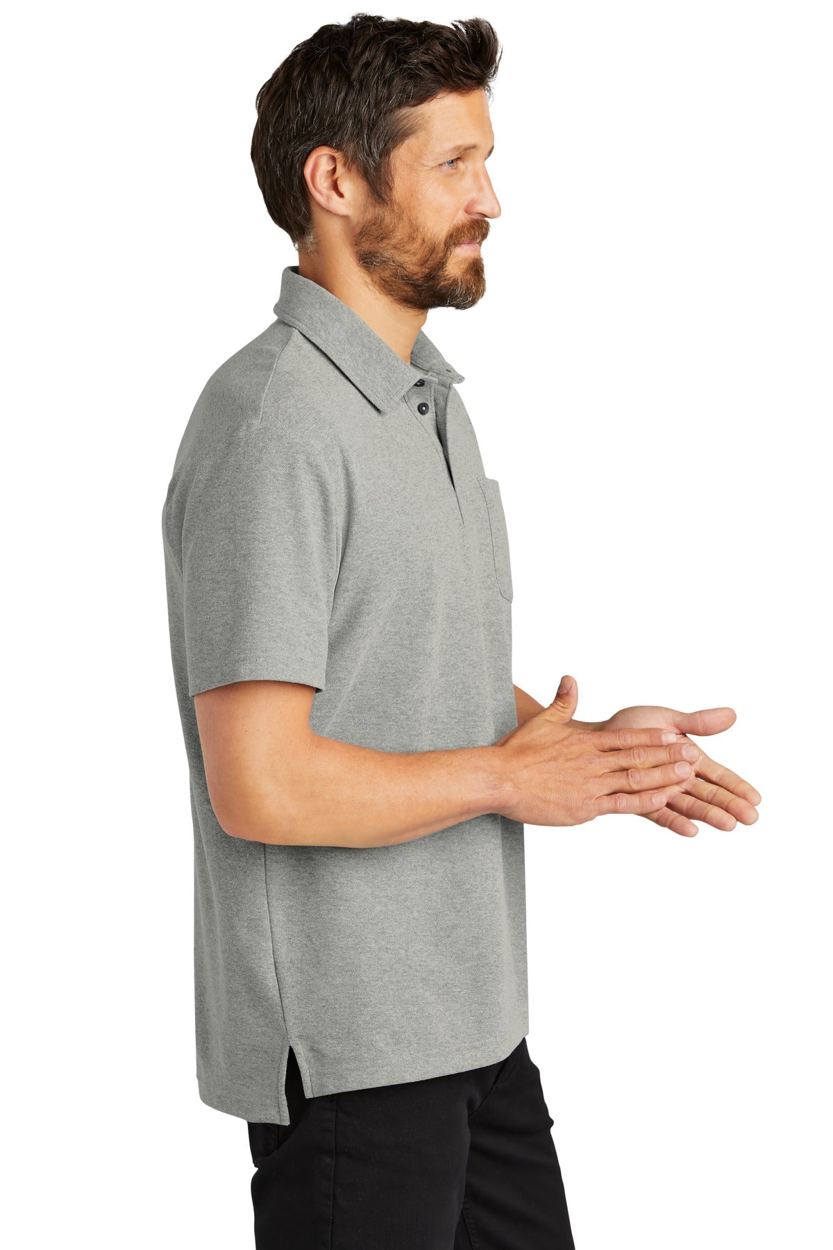 DpSmkHthr Port Authority C-FREE Cotton Blend Pique Pocket Polo K868