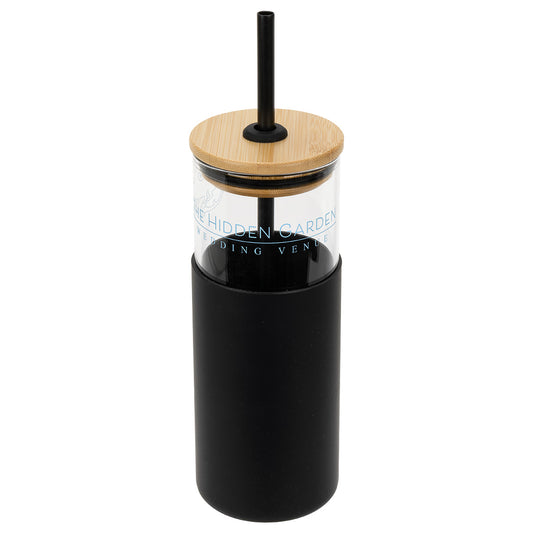 Black Stirling 18 oz Glass Tumbler with Silicone Sleeve & PP Straw