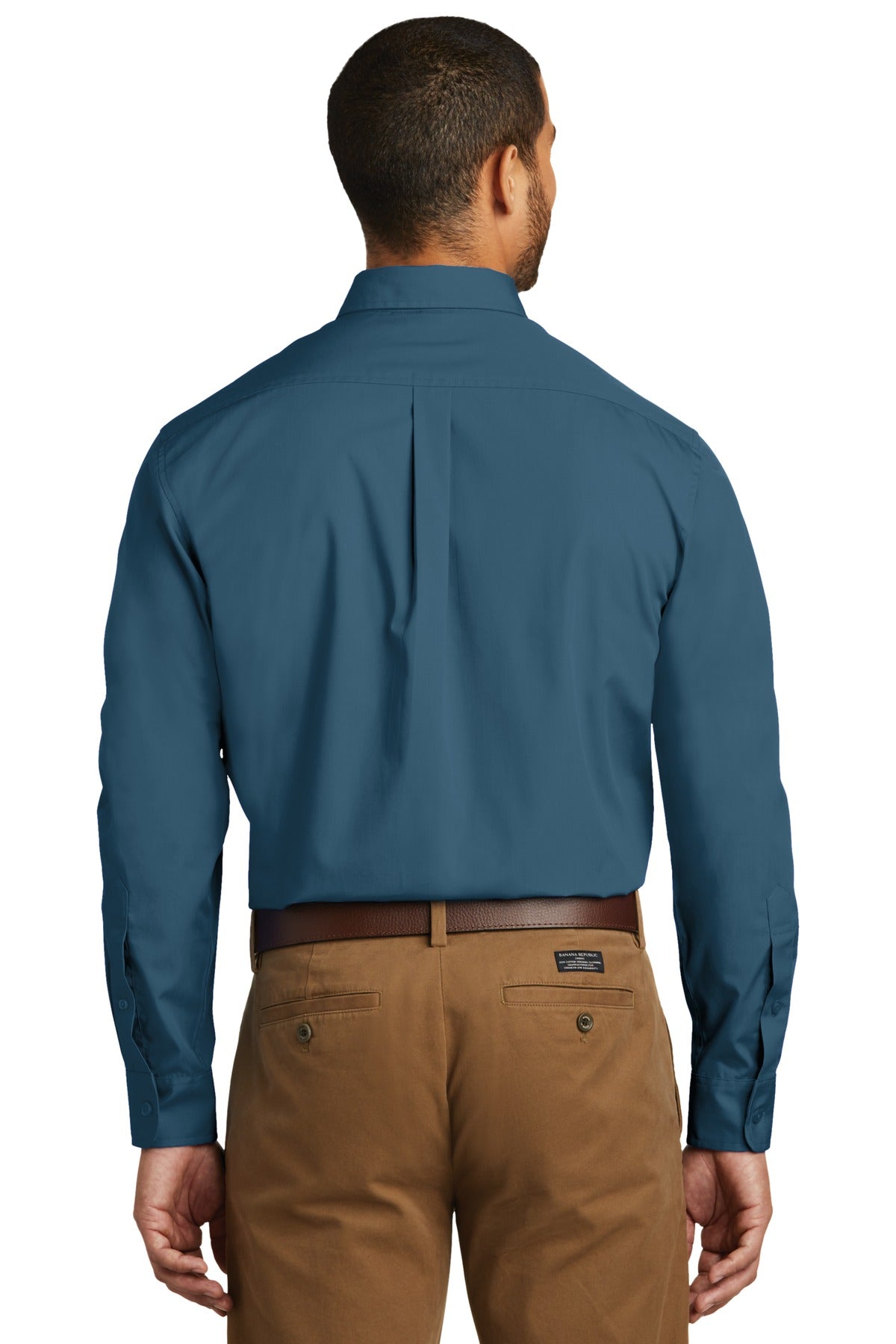 Dusty Blue Port Authority Long Sleeve Carefree Poplin Shirt. W100