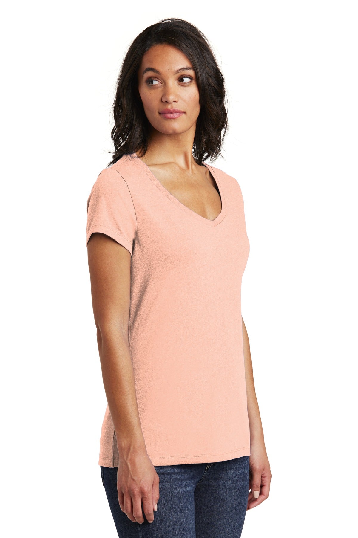 Dusty Peach District Women's Very Important Tee V-Neck. DT6503