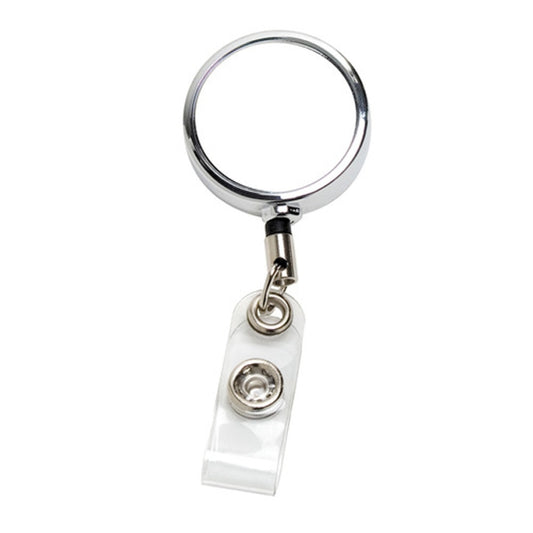 30"Cord Chrome Solid Metal Retractable Badge Reel and Badge Holder with Full Color Vinyl Label Imp