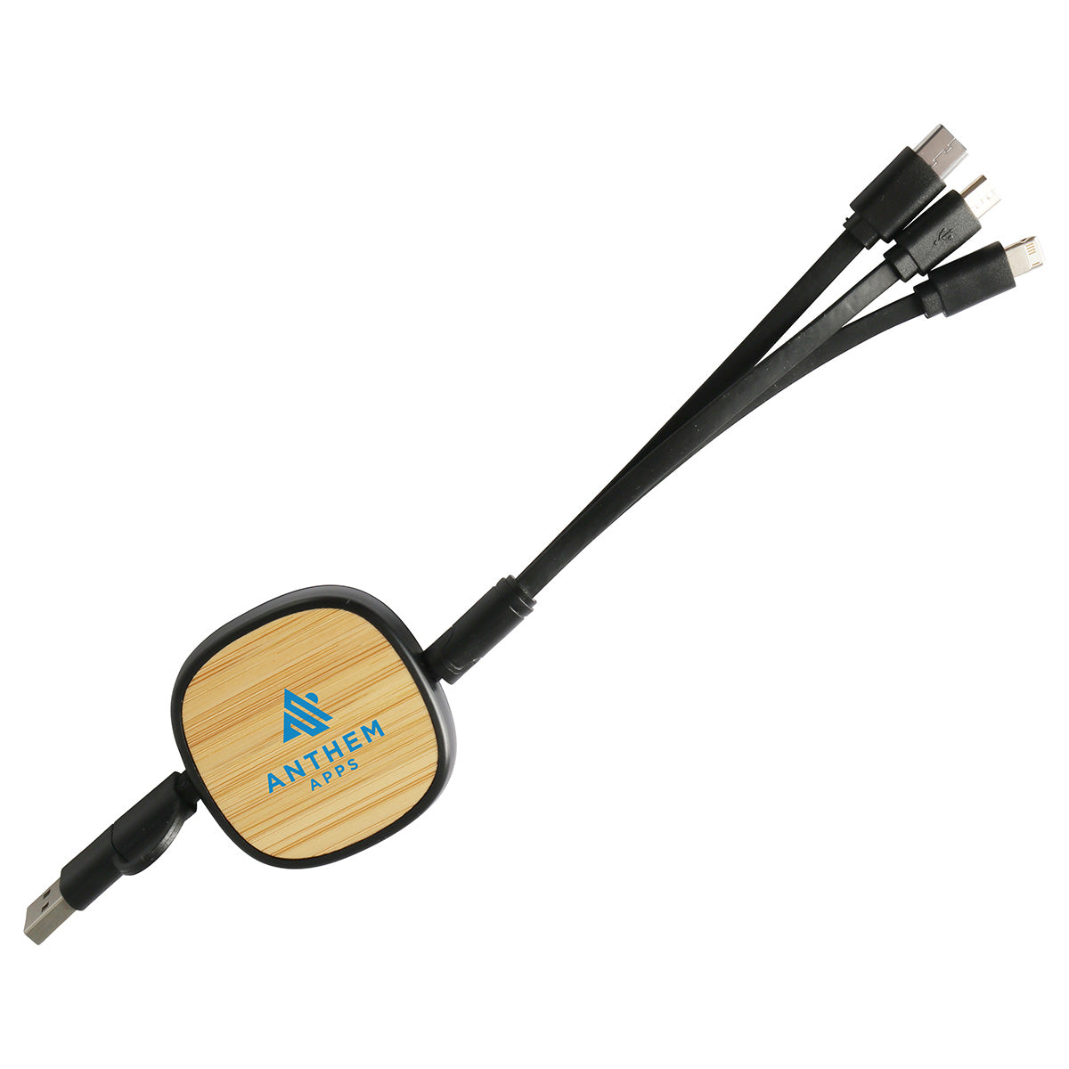 Bamboo/Black Bamboo Retractable 3-in-1 Charging Cable with Dual Inputs