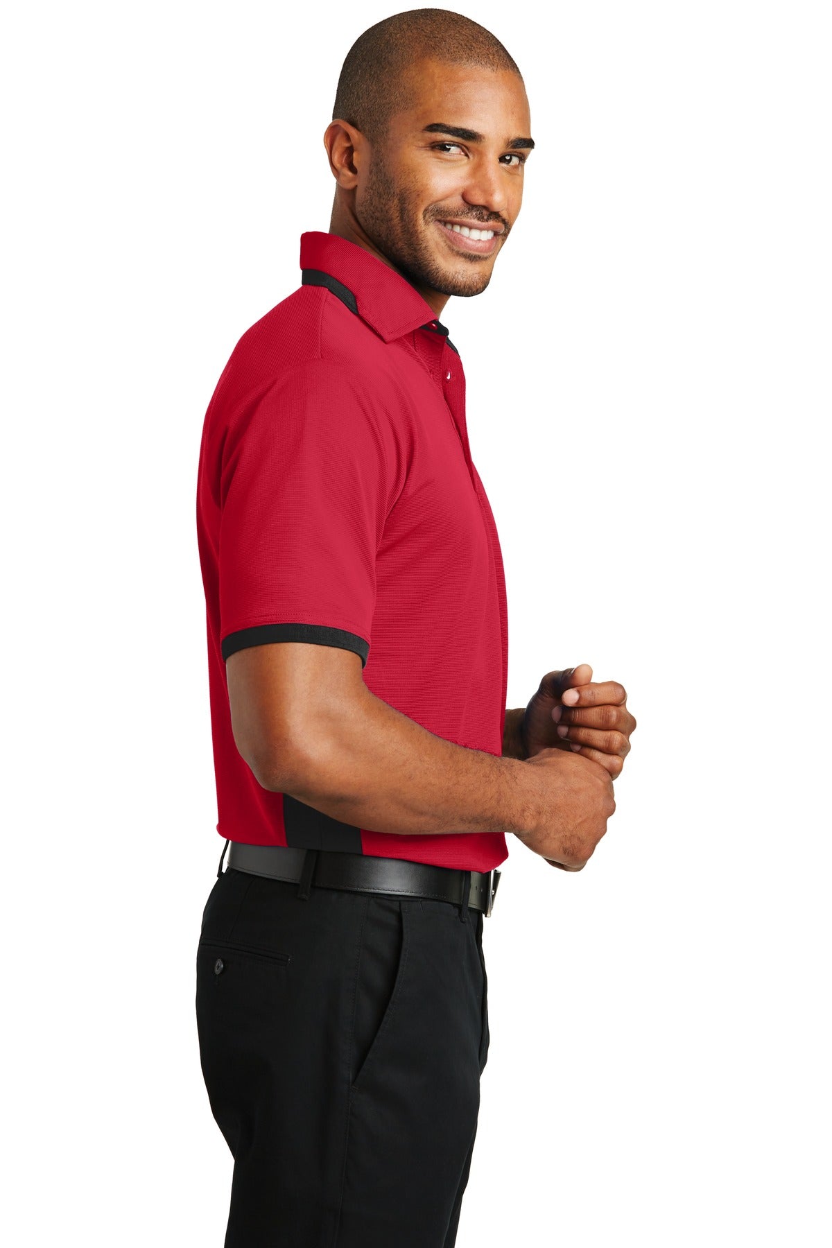 Engine Red/Blk Port Authority Dry Zone Colorblock Ottoman Polo. K524