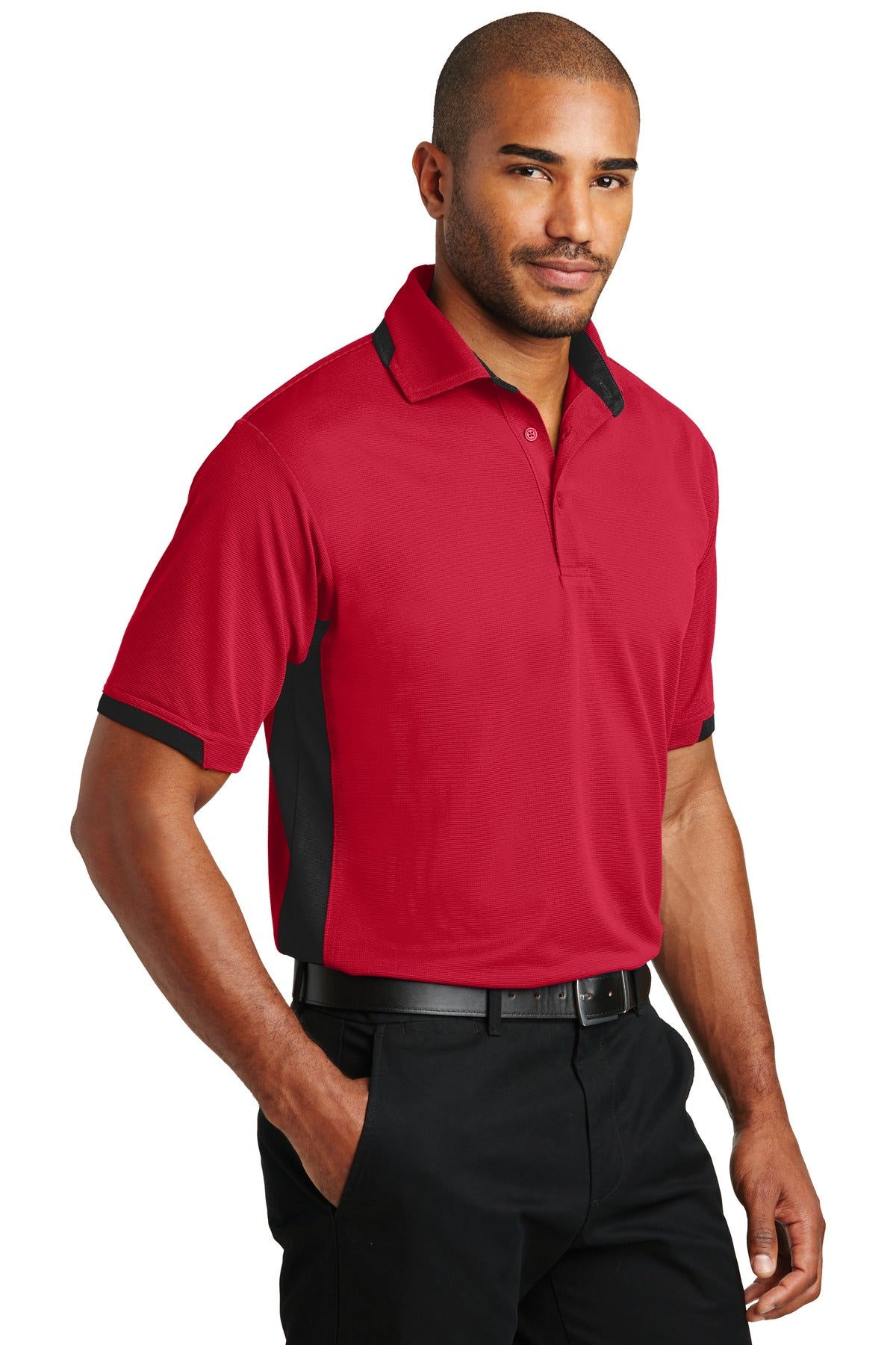 Engine Red/Blk Port Authority Dry Zone Colorblock Ottoman Polo. K524