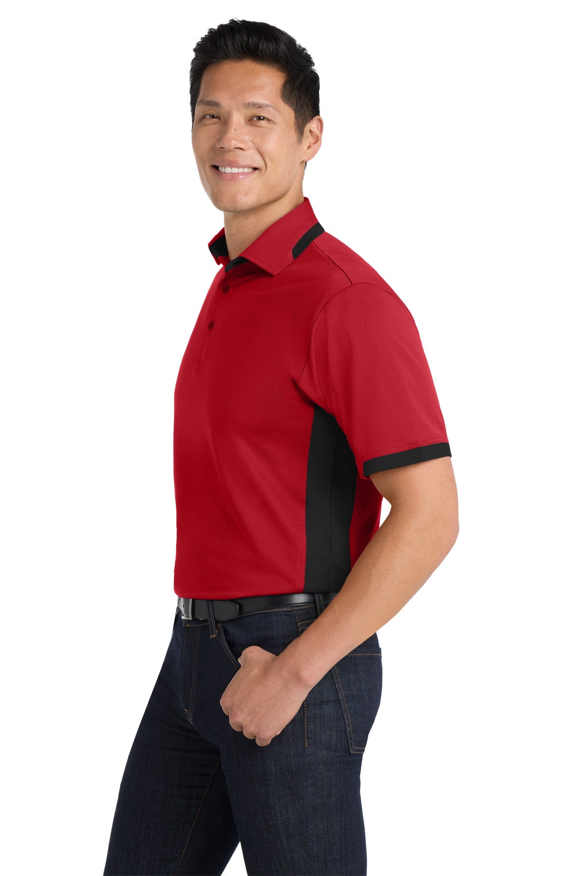 Engine Red/Blk Port Authority Dry Zone Colorblock Ottoman Polo. K524