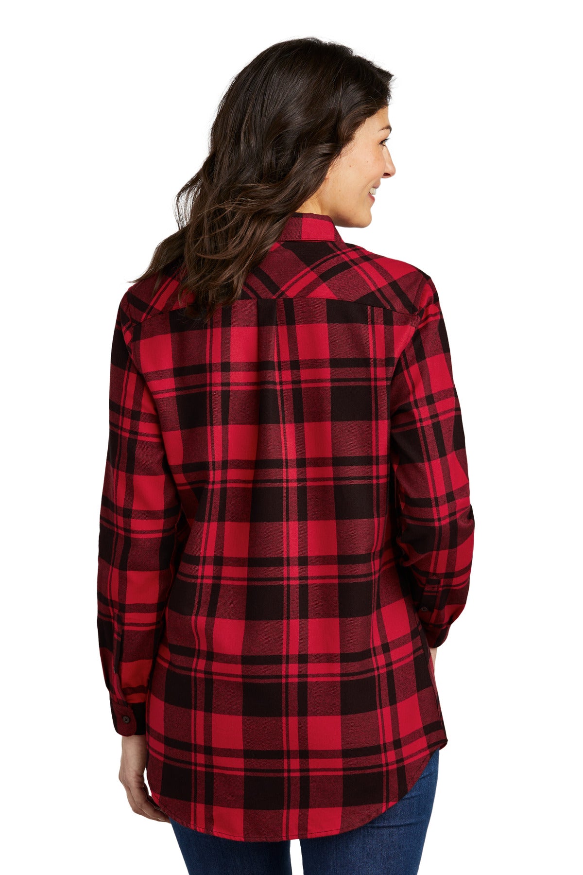 Engine Red/Blk Port Authority Women's Plaid Flannel Tunic . LW668