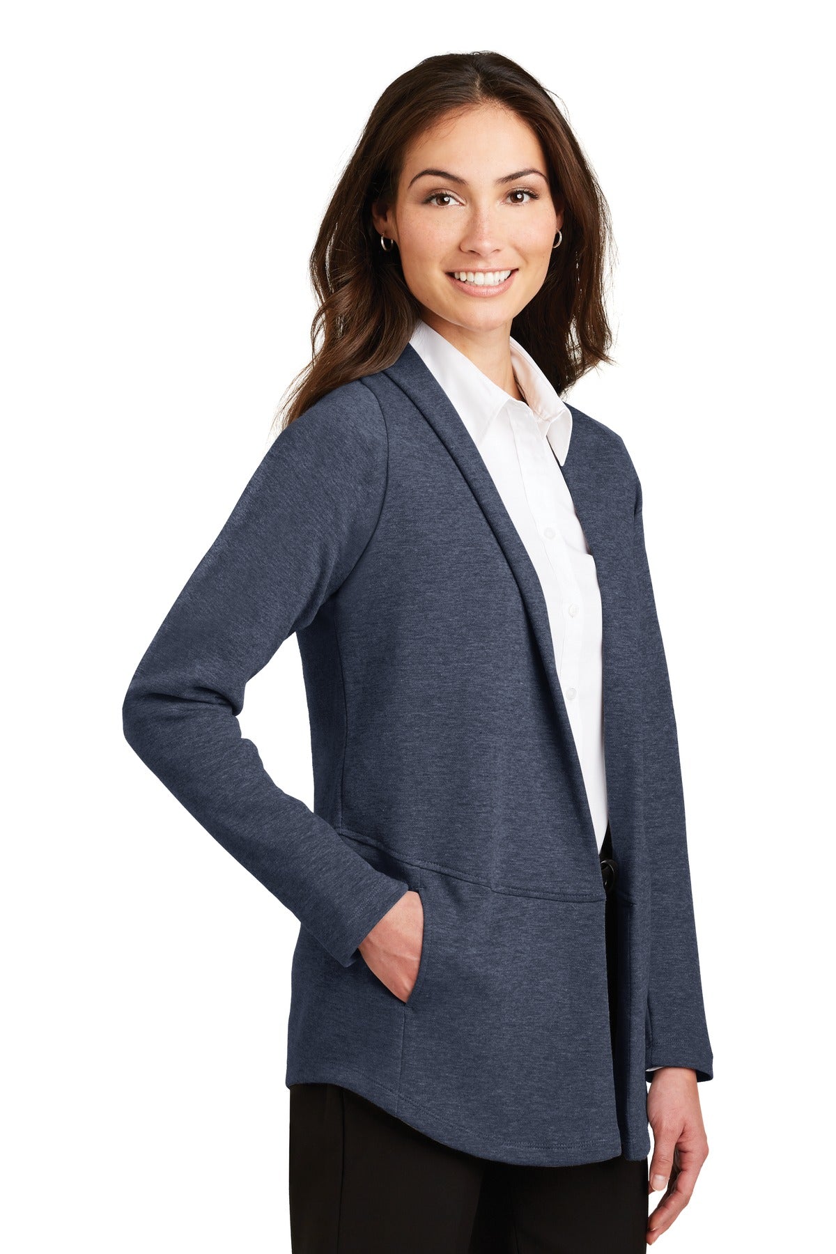 Est Bl/Char He Port Authority Women's Interlock Cardigan. L807