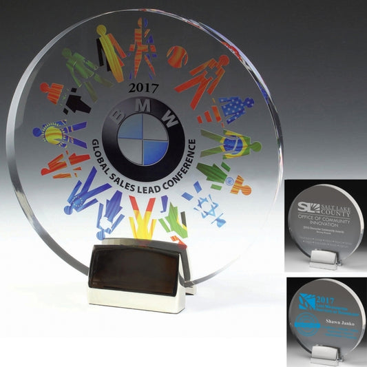 Round Award w/Chrome Base (6 1/2" dia. x 3/4") - Laser Engraved