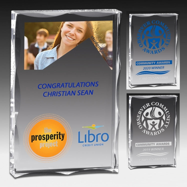 Scalloped Edge Rectangular Acrylic Paperweight Award w/4-Color Process (4"x 6"x 1")