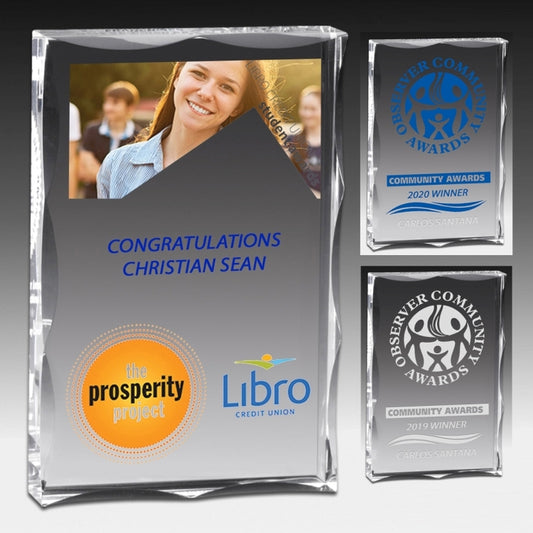 Scalloped Edge Rectangular Acrylic Paperweight Award w/4-Color Process (4"x 6"x 1")