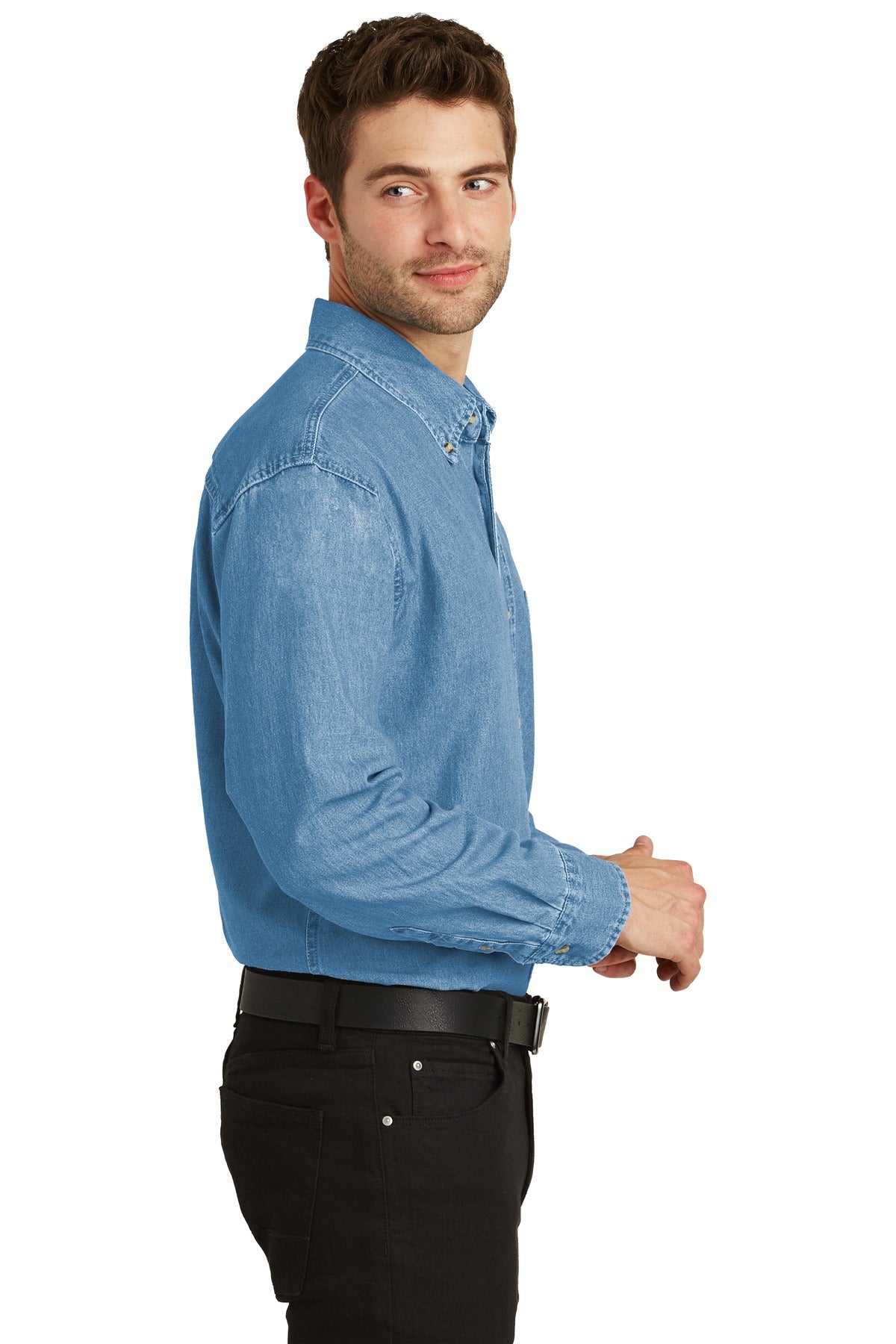 Faded Denim Port Authority Long Sleeve Denim Shirt. S600
